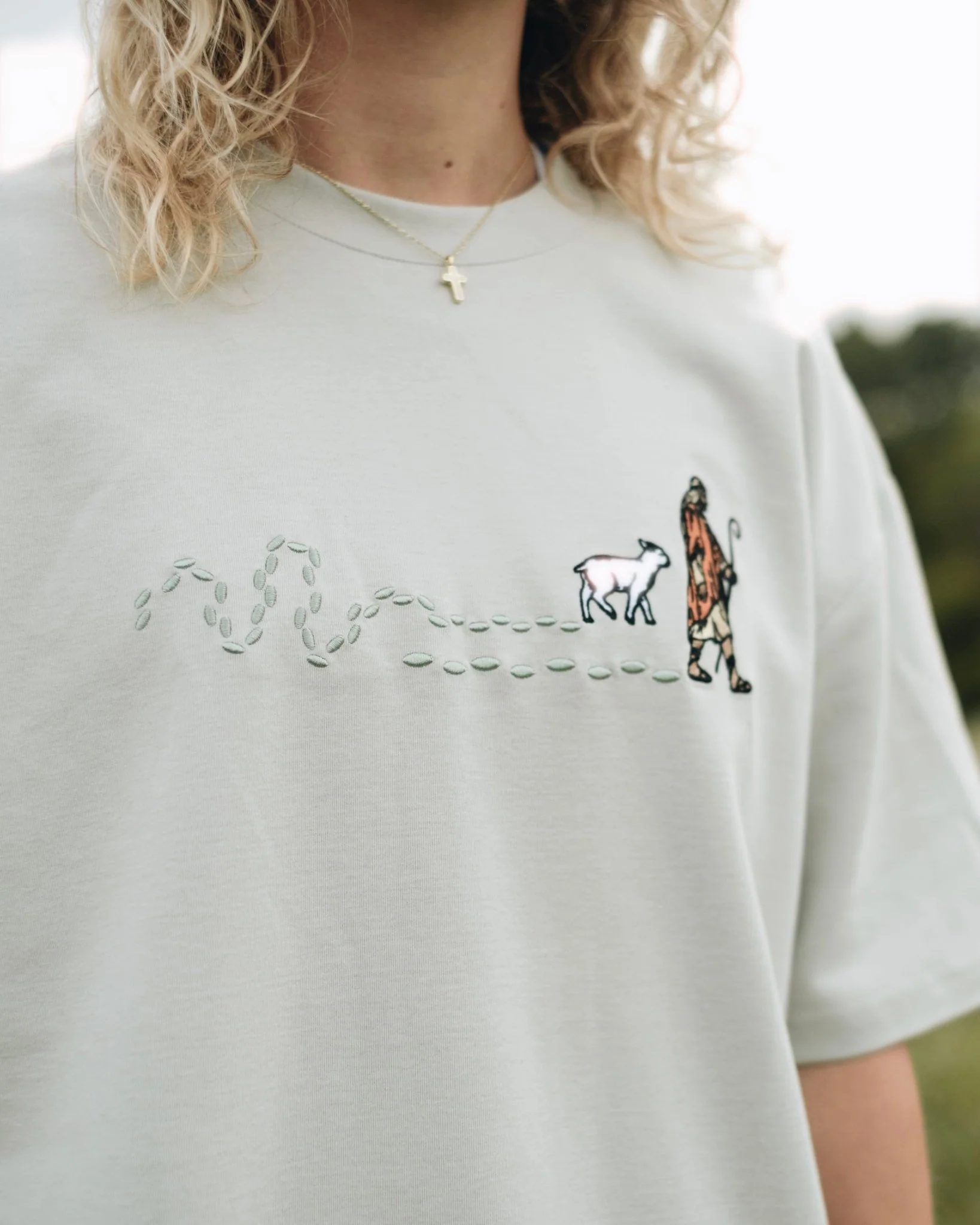 "Good Shepherd" Green Pastures Embroidered Essential Tee - Image 3