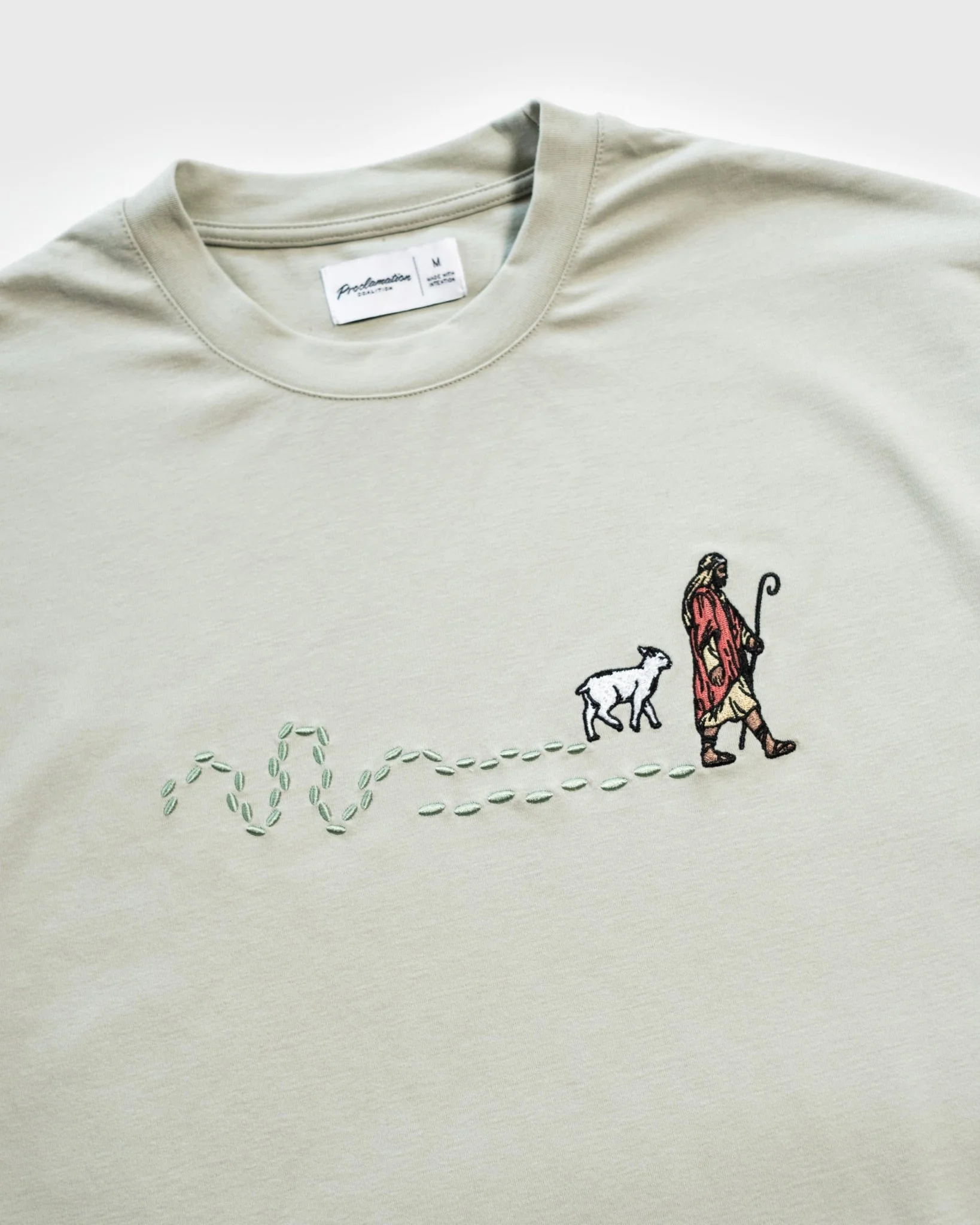 "Good Shepherd" Green Pastures Embroidered Essential Tee - Image 5