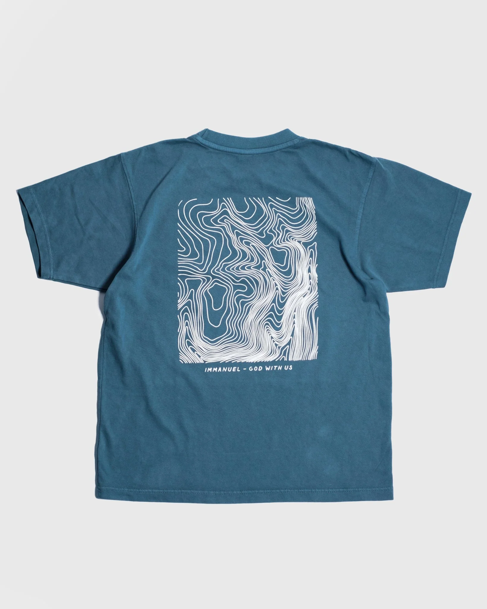 "Immanuel - Where Jesus Walked" Faded Blue Heavyweight Tee - Image 4