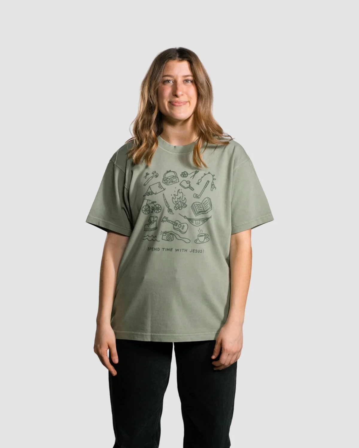 "Spend Time With Jesus" Olive Heavyweight Tee - Image 3