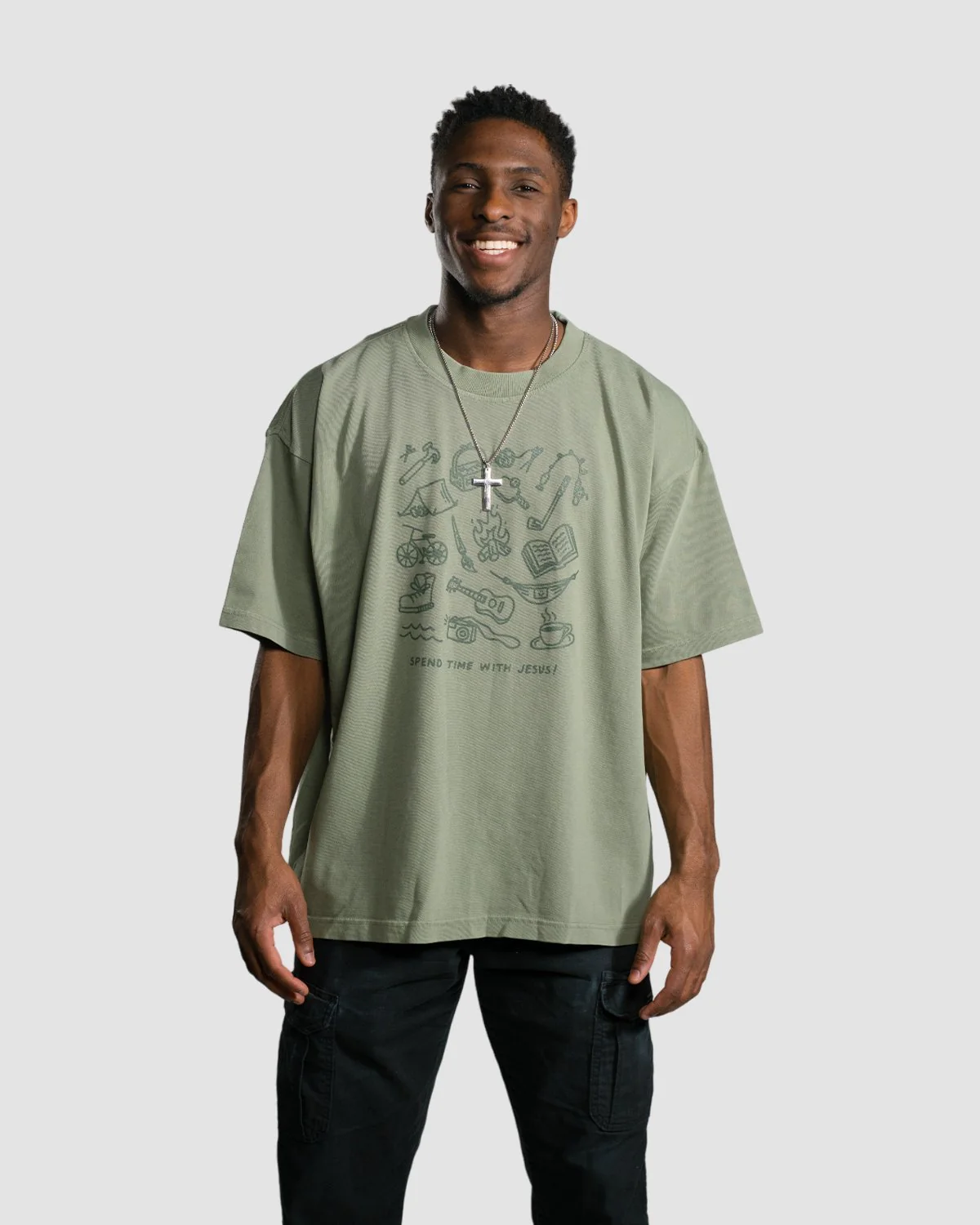 "Spend Time With Jesus" Olive Heavyweight Tee - Image 4