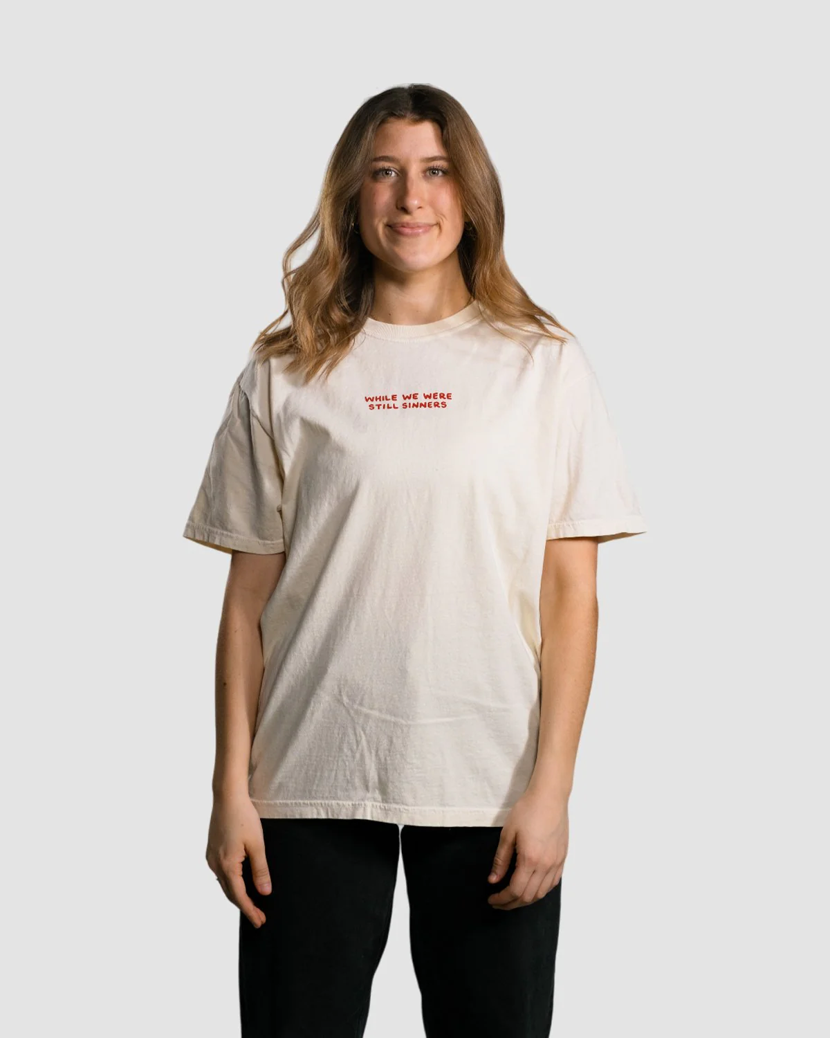 "While We Were Still Sinners" Ivory Tee - Image 3